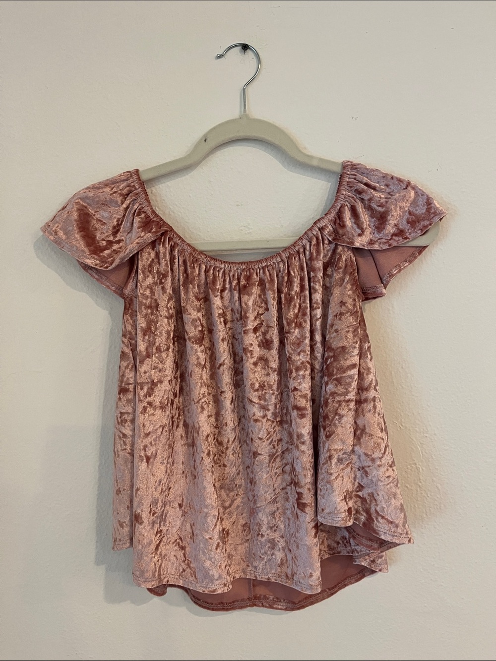 Velvet Off-Shoulder Pink Women's Top